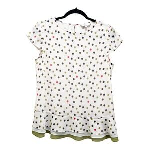 Ted Baker London Just For You Polka Dot White Sheer Cap Sleeve Blouse Silk Sz 2
